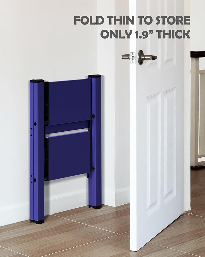 Taranta 2 Step Stool Foldable,Aluminum Step Ladder-Blue | Lightweight,Wide Anti-Slip Pedals,Folding Step Stool,330lbs Capacity for Household,Kitchen,Office