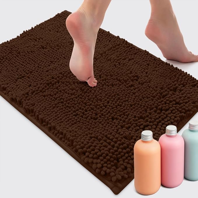 Ultra Soft Texture Chenille Plush Bath Rugs Floor Mats, Bath Rug Non Slip Microfiber Door Mat for Kitchen/Entryway/Living Room (30 x 20 inches, Brown)