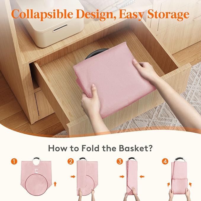 Lifewit 2 Pack 100L Laundry Basket with Aluminum Handles, Pink | Collapsible Large Laundry Hamper, Waterproof Fabric, Freestanding Dirty Clothes Hampers for Dorm, RV, Bedroom, Laundry Room