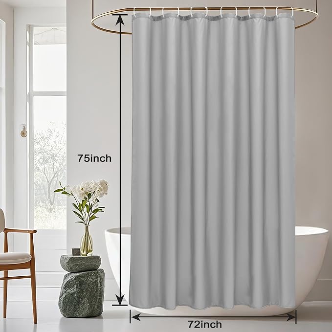 AooHome Shower Curtain Liner, Fabric Bathroom Curtain with Hooks for Hotel, Water Repellent, Light Grey, 72 Width x 75 Height Inch