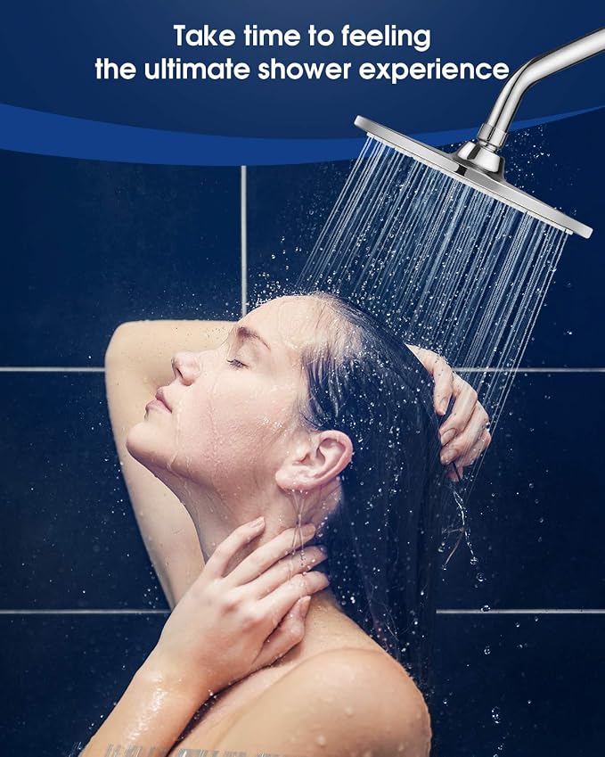Large Shower Head VMASSTONE 9In High Pressure Showerhead - Tool Free Installation- with Large Spray Surfaces and 200 Nozzles for Delicate and Unstimulate Shower Experience (EM-001 Chrome/Dark Grey)