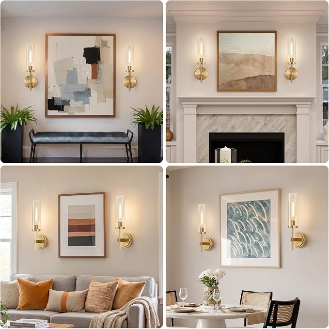 Battery Operated Wall Sconce Set of 2,Brushed Gold Wireless Rechargeable Wall Lighting Fixtures with Remote Control,Dimmable Wall Light for Bathroom ,Vanity, Living Room, Bedroom, Hallway, Stairway