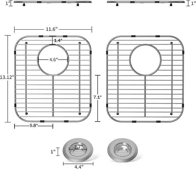 4Pack Stainless Steel Sink Protectors for Kitchen Sink, 13.1"x11.6"x1" Sink Grid Universal with Rear Drain, Rust-Resistant Metal Sink Rack for Bottom of Sink with Sink Strainers (Rear Drain/Set 2)