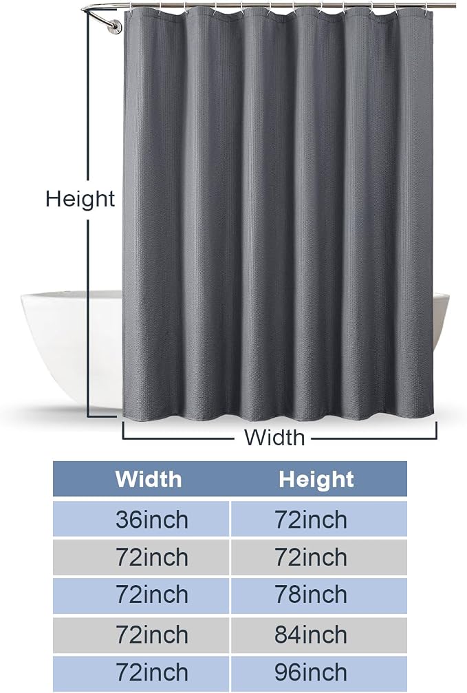 Grey Shower Curtain for Bathroom 72x72 Inch, 3D Embossed Textured Waffle Fabric Shower Curtains, Soft Hotel Farmhouse Style, Water Repellent, Machine Washable, Grey, 72" W x 72" L
