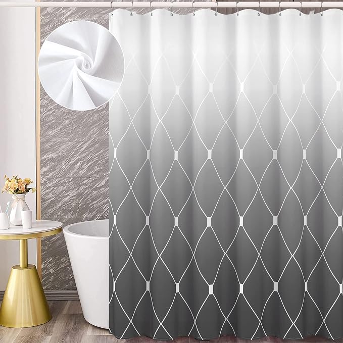 Grey Shower Curtain Ombre Gray and White Shower Curtains with Hooks Geometric Pattern Water Repellent Bath Curtain for Bathroom Bathtub Hotel 72x72 inch