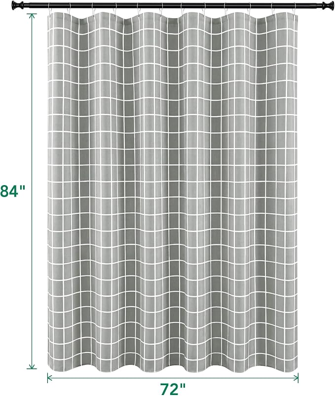 Biscaynebay Extra Long Shower Curtains-72x84 Inch Silver Grey Bathroom Modern Farmhouse Faux Linen Textured Grid Plaid Fabric Shower Curtain, Minimalist Simple Geometric Neutral Decor Washable