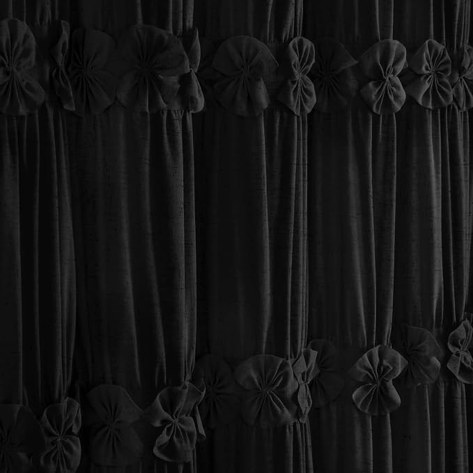 Ruffle Farmhouse Linen Shower Curtain with Vintage Black Linen 72"W x 72"H | Linen Blend Fabric, Ruffle Bow and Ruffled Hem,Linen Texture,Machine Washable,12 Metal Holes and Plastic Hooks