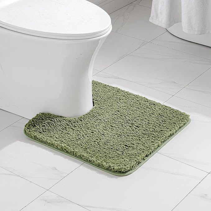 MIULEE Sage Toilet Bathroom Rug U-Shaped Microfiber Bath Mat 20x24 Inch | Absorbent, Non Slip, Quick Dry, Fluffy Bath Rugs for Bathroom Floor Tub Showers, Machine Washable