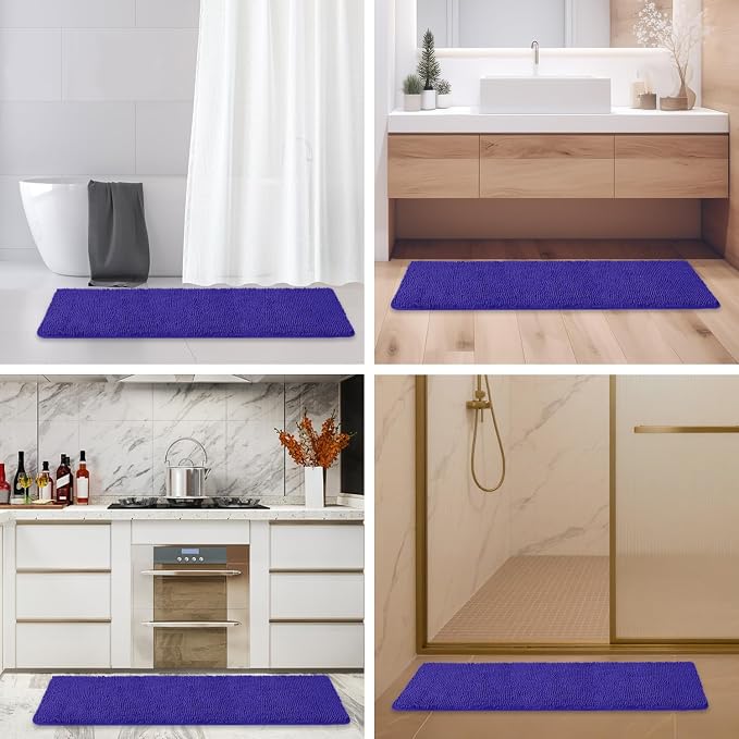 Bathroom Runner Rug 47 x 17 Inch – Long Bath Mat | Absorbent and Washable Thick Chenille Bath Rug Non-Slip Runner Rug for Bathroom, Shower, Sink(Royal Blue)