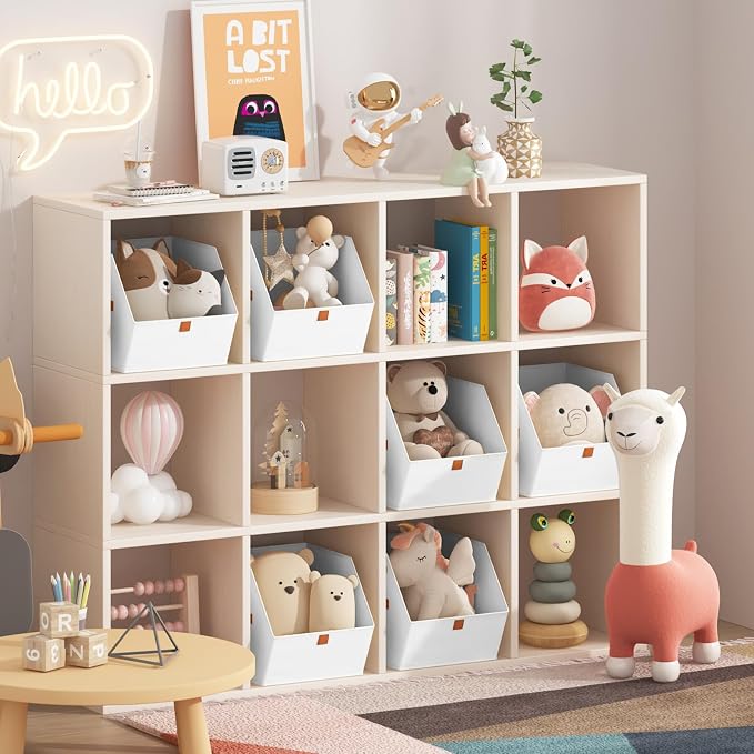 Fabric Closet Storage Cubes - 10 Pack Square Storage Bins with Dual Handles for Clothes, Towels, Toys, Cube Storage Organizers for Bedroom, Nursery, Shelves, Closet, Small Spaces, White