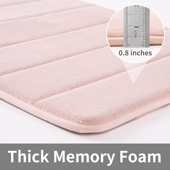 ROSMARUS Memory Foam Bath Mat, 20''x32'', Crystal Pink | Water Absorbent, Ultra Soft, Non Slip, Thick Foam, Bathroom Rugs for Floor & Tub, Machine Washable Care