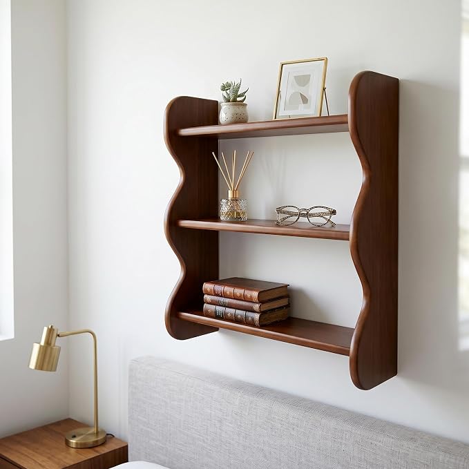 KACIA & CO. 3-Tier Floating Shelf, 100% Solid Pine Wood Rustic Wall Mounted | 10-min quick install, tool-free assembly, 100% Solid pine, moisture resistant. Ideal for living room, bedroom, kitchen.