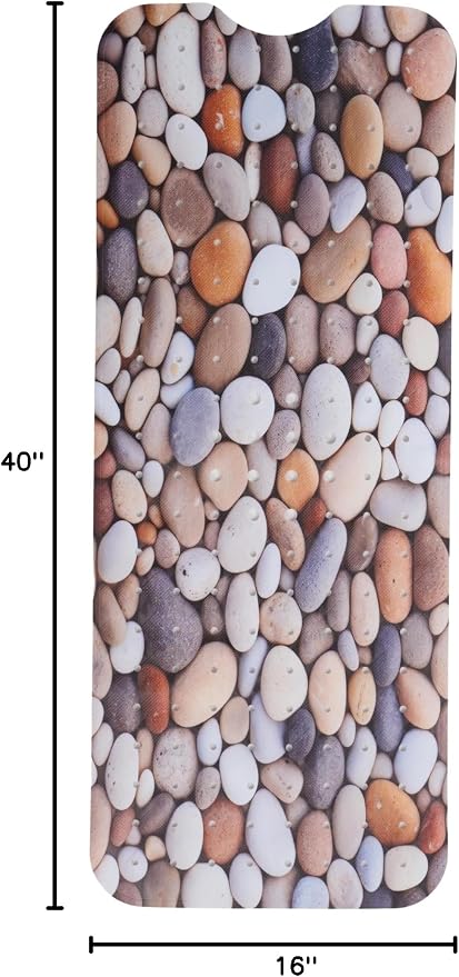 ENKOSI Non-Slip Bath & Shower Mat 40x16 Extra Long, Suction & Drain Holes | Pebble Stone spa look; Durable PVC; 40x16 in, Pebble Stone