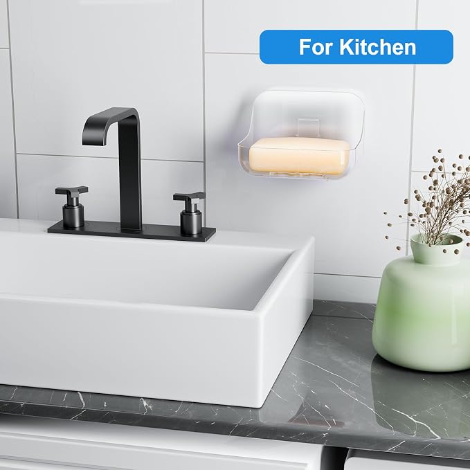 Acrylic Soap Dish, Clear Self Draining Soap Holder, No Drilling | No Tool, Universal and Aesthetics, Waterproof, 2 Pcs Plastic Soap Saver - Bathroom Kitchen Organizer