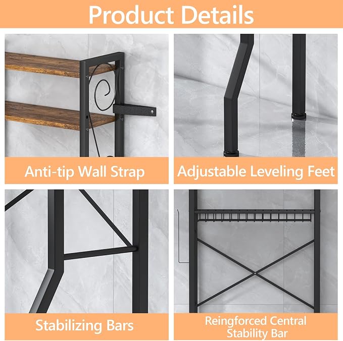Aduanbang 4 Tier Over The Toilet Storage Rack, Bathroom Organizer Shelf with Basket, Adjustable Shelves, Freestanding Space Saver for Small Bathrooms