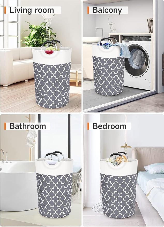 Large Laundry Basket 115L Tall Collapsible Hamper with Handle for Dorm Grey | Freestanding Laundry Hamper, Waterproof Dirty Clothes Storage Bag for College, Bathroom, Foldable Washing Bin for Travel