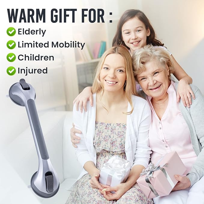 TAILI Grab Bars for Shower,Shower Handles for Elderly Suction,16.8",Silver | Safety for Showers,Bathtubs,Toilet,Elderly&Seniors,Bathroom Grip Bar Heavy Duty Handrails,No Drilling Removable Waterproof,G9