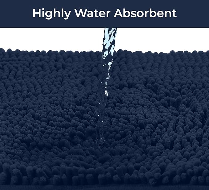 LuxUrux Bath Mat-Extra-Soft Plush Bath Shower Bathroom Rug,1'' Chenille Microfiber Material, Super Absorbent Shaggy Bath Rug. Machine Wash & Dry Navy