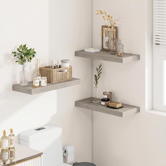 Vivelove Square Floating Shelves 12x12” Set of 2, Grey | Easy Install with Hardware, Invisible Brackets, No Sagging, Living Room Display Shelf, 2" Thick,Engineered Wood