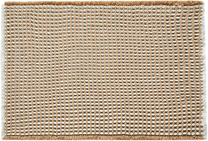 Triohero Waffle Bath Mat, Boho Bathroom Rugs Non Slip Washable, Ultra Soft Super Absorbent Quick Dry Farmhouse Bathroom Decor, 24" x 36", Khaki & White