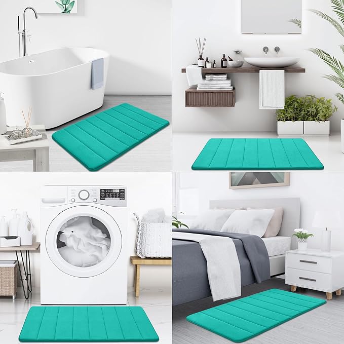 Buganda Memory Foam Bath Mat 35.4 x 24, Ultra Soft Absorbent Bathroom Rugs | Teal, Machine Washable Quick Dry Bath Mats for Bathroom Floor, Shower and Tub, Home Decor Accessories