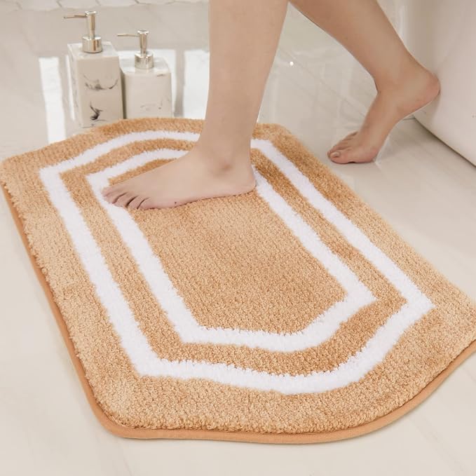 COSY HOMEER Non-Slip Bath Mat Extra Thick Absorbent Plush Washable | 24"x36" White/Beige Non-Slip Extra Thick Plush Absorbent Machine Washable Bath Mat Bathroom Rug Floor Tub Shower