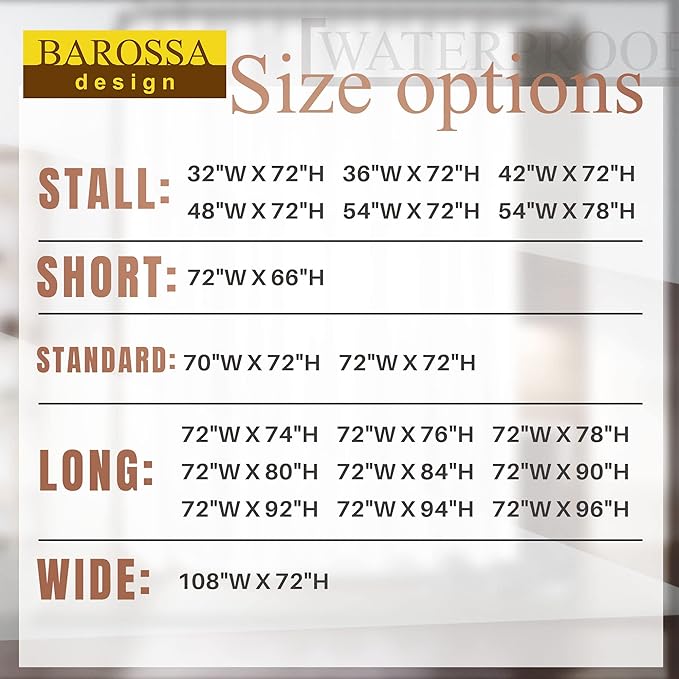 Barossa Design 72x78 Long Fabric Shower Curtain or Liner White | Soft Microfiber Cloth, Waterproof, Hotel Quality, Machine Washable, 72W x 78H for Bathroom