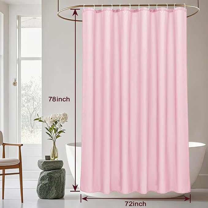 AooHome Extra Long 72x78 inch Shower Liner, Fabric Solid Color Shower Curtain Liner with Hooks, Weighted Hem, Water Repellent, Pink