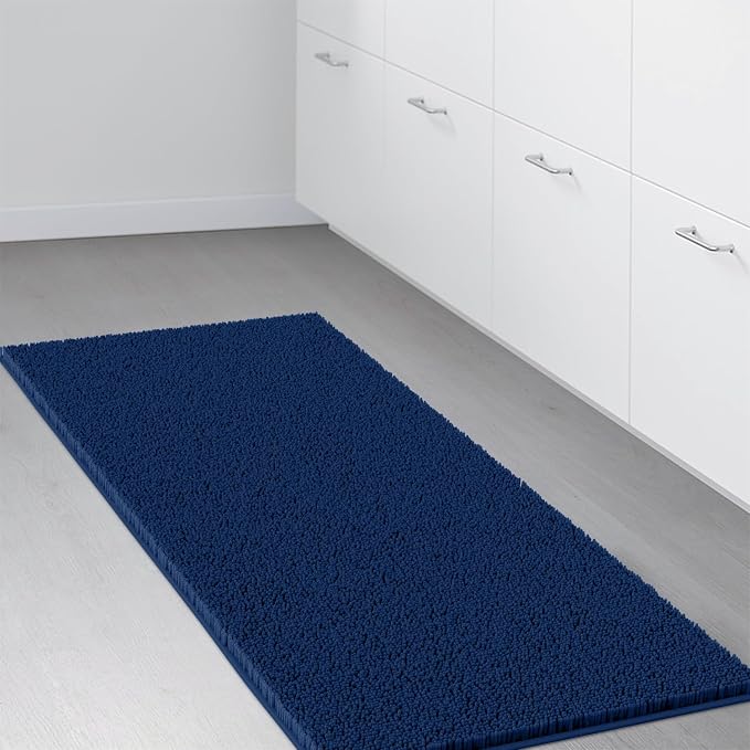 LuxUrux Plush Chenille Runner Rug – Ultra-Soft, Absorbent & Non-Slip Bath Mat for Bathroom, Hallway & More, Machine Washable (27 x 47 inches, Blue)