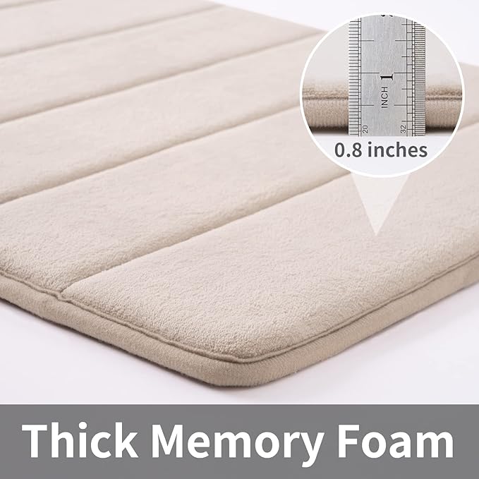 ROSMARUS Memory Foam Bath Mat, 17''x24'', Ltbrown | Water Absorbent, Ultra Soft, Non Slip, Thick Foam, Bathroom Rugs for Floor & Tub, Machine Washable Care