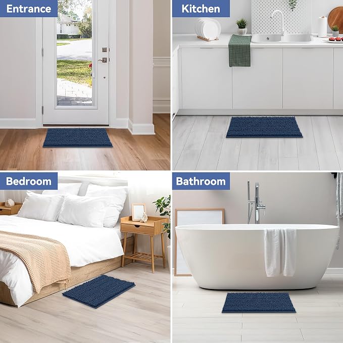 Bcoimo Small Bath Rug Mat,Chenille Extra Soft Navy Bathroom Mats for Floor | Non Slip with Rubber Backing Bathroom Rugs;High Absorbent And Quick Dry Microfiber mat; Machine Washable;Extra Soft Bath Rug