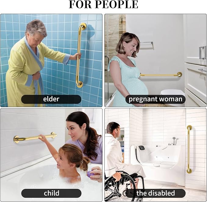Brushed Gold Grab Bar 32 Inch, Safety Shower Handrail for Senior | Anti-Slip Knurled Grip, Stainless Steel Bathroom Assist Handle, Handicap Support Bars for Bathtub Toilet, 1.25" Diameter