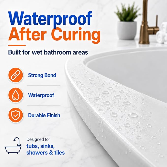 Tub Repair Kit White, Bathtub Repair Kit for Enamel, Fiberglass, Acrylic | For Chips, Cracks, Scratches, Holes & Rust on Porcelain, Patch & Repairs Cast Iron Tubs, Toilet, Sink, Shower Pan in Bathroom
