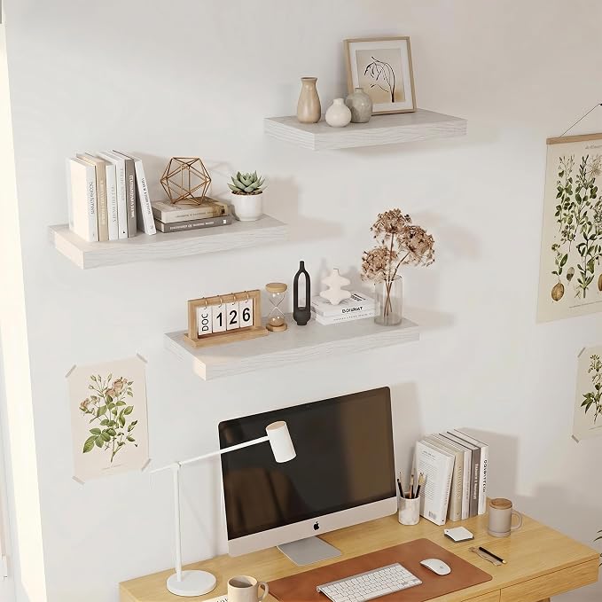 Vivelove Deep Floating Shelves 36x12” Set of 2, White Birch | Easy Install With Hardware, 2" Thick, Invisible Brackets, Wall Mounted, No Sagging, For Any Room