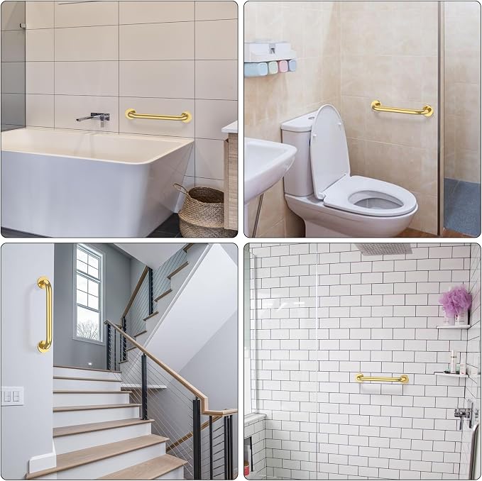 ZUEXT 12 Inch Gold Safety Grab Bar for Bathroom Shower, Stainless Steel | Concealed Wall Mount Grab Bar Handle, Bathroom Balance Bar, Safety Hand Rail Support, Handicap Elderly Injury Seniors Assist