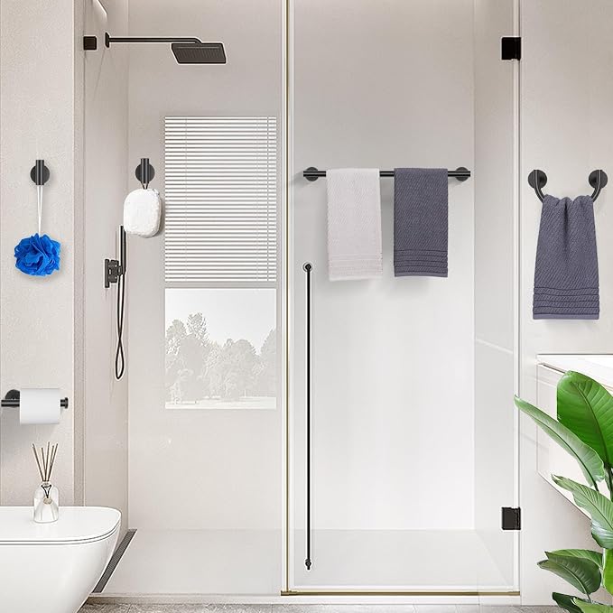 TURS Matte Black 5-Piece Bathroom Hardware Set Towel Bar Set 23.6inch Towel Racks for Bathroom Wall Mounted, SUS304 Stainless Steel Towel Holder Set.