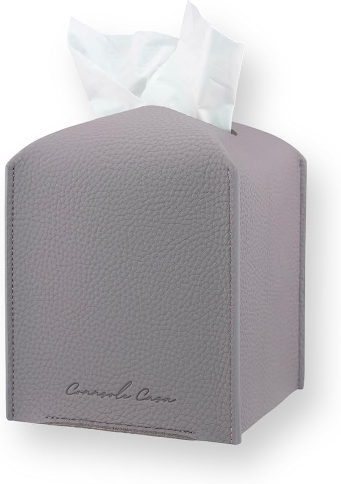 Premium PU Leather Tissue Box Holder - Elegant Hotel-Style Tissue Box Cover for Home, Office & Car DΓ©cor, Tissues Cube Organizer for a Natural & Classic Look (Purple Grey)
