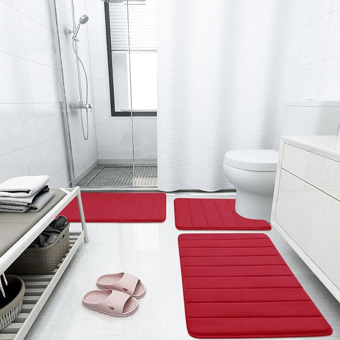 Buganda Memory Foam Bath Mat 47 x 20, Ultra Soft Absorbent Bathroom Rugs | Red, Machine Washable Quick Dry Bath Mats for Bathroom Floor, Shower and Tub, Home Decor Accessories