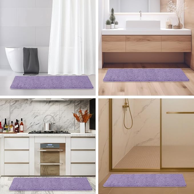 Bathroom Runner Rug 47 x 17 Inch – Long Bath Mat | Absorbent and Washable Thick Chenille Bath Rug Non-Slip Runner Rug for Bathroom, Shower, Sink(Lavender)
