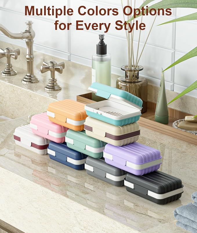 Quatish Leakproof Bar Soap Holder Dish with Lid for Shower, Portable Travel Soap Case Box for Gym, Camping, Hiking, Outdoor Use, Travel Size Toiletries Essentials, Keeps Soap Dry, GreyGreen