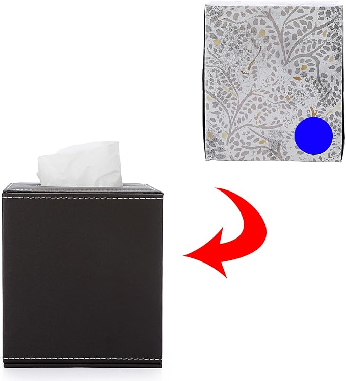 Sumnacon Square Leather Tissue Box Cover - Stylish Cube Tissue Box Holder with Magnetic Bottom, Decorative PU Tissue Box for Vanity Dresser Night Stand Table Countertop Home Office Car, Brown