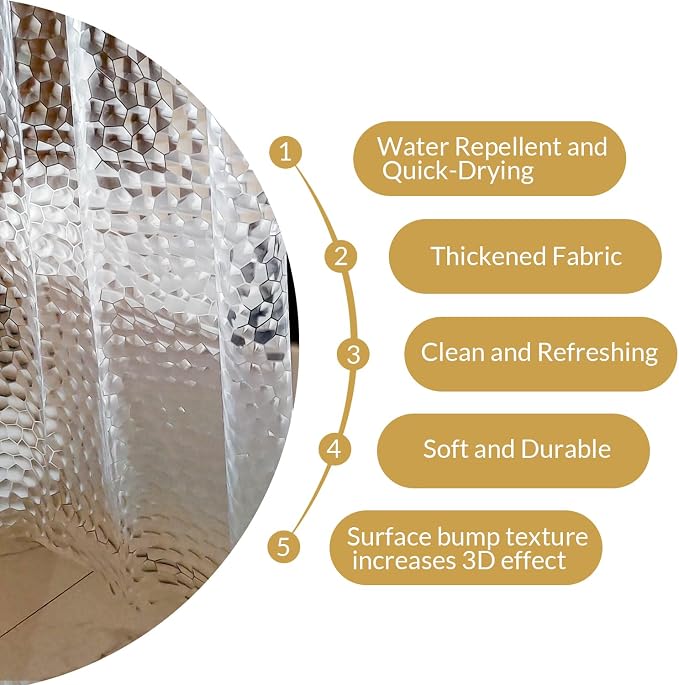 NTBAY EVA Shower Curtain Liner, 36 x 72, 6 Gauge, Clear Water Cube | Water-repellent EVA Liner with 3 Bottom Magnets, 12 Reinforced Grommets, and 12 Plastic Hooks