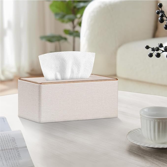 Linen Tissue Box Cover Rectangle,Aesthetic Facial Tissue Cube Box Holder | Modern Facial Paper Napkin Dispenser Organizer Rectangular for Bathroom Vanity,NightStand,Coffee Table,Hotel,Car,Home Decor
