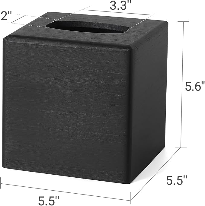 Mkono Tissue Box Cover Square, Rustic Wood Open-Bottom Holder, Black | Decorative Tissue Holder, Modern Farmhouse Decor, Desk Organizer, Bedroom Guest Room Bathroom living Room Office Dorm
