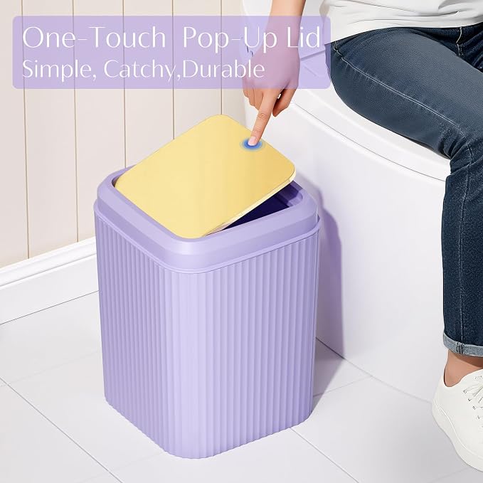 17PCS Bathroom Accessories Set, Purple Bathroom Set Bathroom Accessories Set with Trash Can, Toilet Brush, Toothbrush Holder, Qtip Holder & 3PCS Soap Dispenser