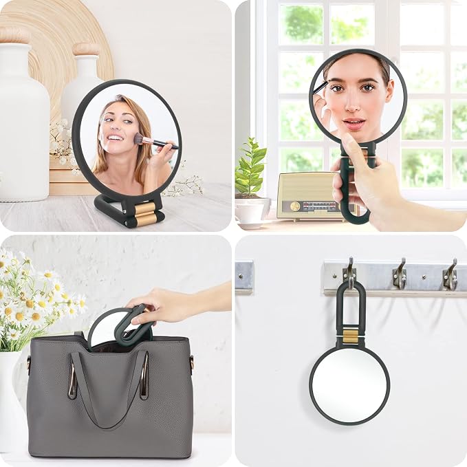 40X Magnifying Handheld Mirror, Double Sided Hand Mirrors with 1X 40X Magnification, Travel Hand Held Mirror, 360°Rotation Pedestal Folding Makeup Vanity Mirror (Black)
