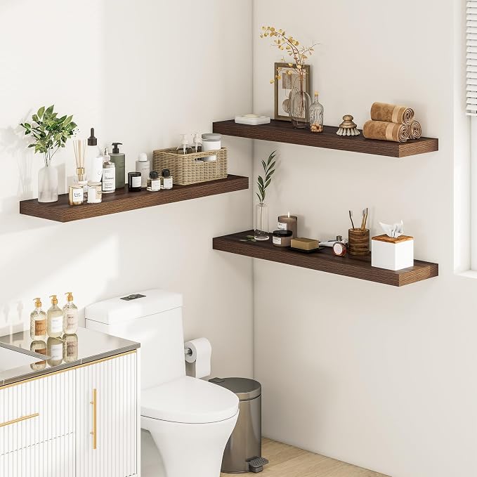 Vivelove Deep Floating Shelves 36x12” Set of 2, Walnut | Easy Install With Hardware, 2" Thick, Invisible Brackets, Wall Mounted, No Sagging, For Any Room