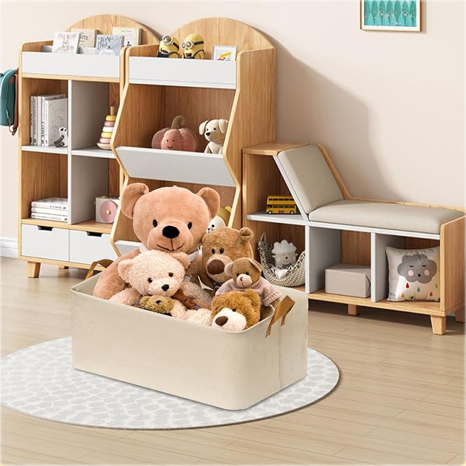 4 Pack Closet Cloth Storage Bins with Handles( Beige 17''L x 12''W x 10''H)