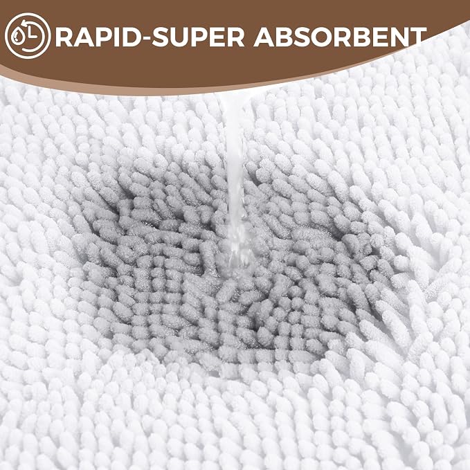 Bcoimo 48x30 Chenille Bath Mat – Non-Slip with Backing Bath Rug Ultra-Absorbent and Machine Washable Bathroom Mat Quick-Dry Design. Ideal for Bathroom Shower and Tub Areas
