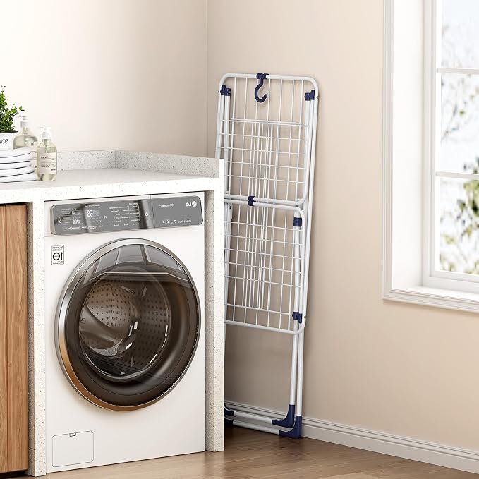 Clothes Drying Rack with 4-Gullwing, White, 55.12"*37.8"*17.52" | Foldable Free-standing Metal Drying Rack Clothing, Indoor & Outdoor Use, Space-saving, Dormitory, Balcony, Patio